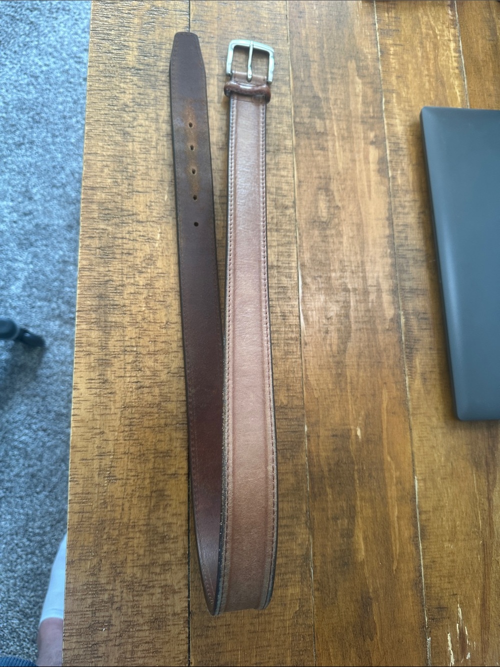 Buckle Two-Tone Brown Leather Men's Belt with Silver Buckle